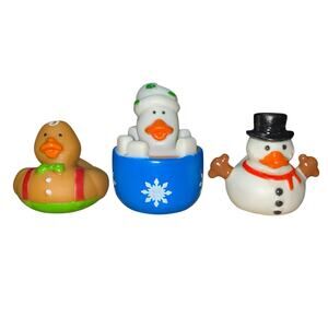 NEW (3) Christmas Snowman Gingerbread Cup of Cocoa 2" Rubber Ducks Duckies Jeep
